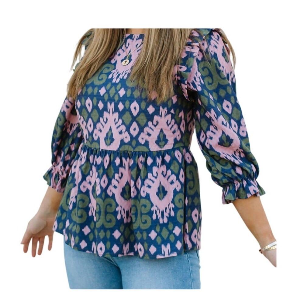 Michelle McDowell Smocked‎ Top Blouse Ruched Detail Sz XXL